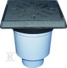 Wpust podwórzowy Perfekt DN110 z odejściem pionowym, ramą z żeliwa 260x260mm, kratką ściekową z żeliwa 226x226mm, klapą antyzapachową i koszem osadczym .1/1 HL606
